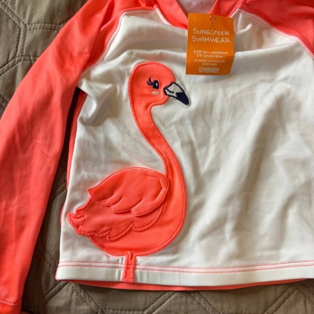 Gymboree Girls 2T Flamingo Rash Guard Swim Top Pink UPF 50+ Long Sleeve NWT